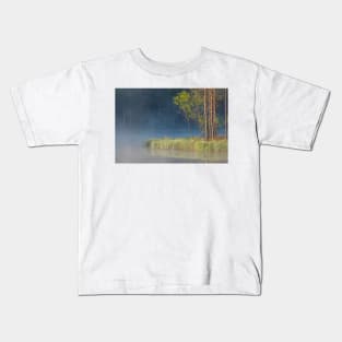 Forest reflecting to small lake at morning Kids T-Shirt